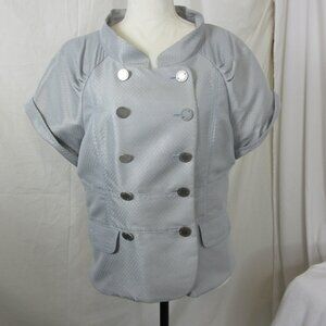BCBG Max Azria Blazer Double Breasted Short Sleeve Silver Jacquard Size Large